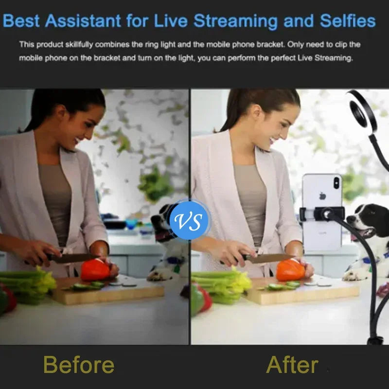 Flexible Phone Holder with LED Ring Light